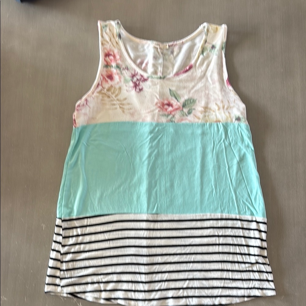 Lovely Melody Pink and White Tank Top with Floral Design